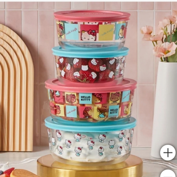 Pyrex Hello Kitty 8 Piece Decorated Glass Food Storage Bowls W/ Lid … - Picture 3 of 5